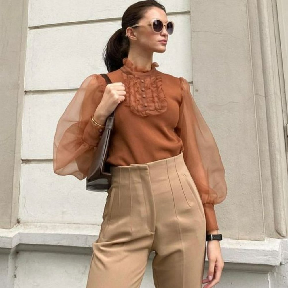 NWT ZARA ORGANZA KNIT TOP L BLOGGER'S FAVORITE